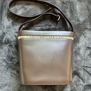 Burberry Brown Leather Crossbody Bag with Check Accent